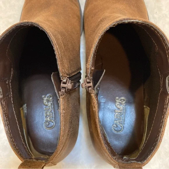 Brown Boots Carlos Santana Booties Vegan Leather Zipper Ankle Booties 7 - 7.5 - Picture 5 of 12
